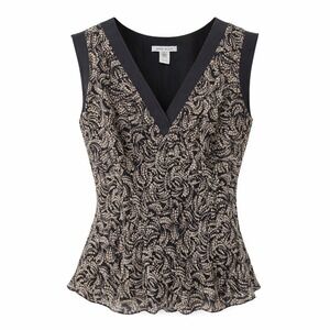 Vintage Nine West Babydoll Silk Geometric Tank Top Size XL Black Brown Boho Y2K